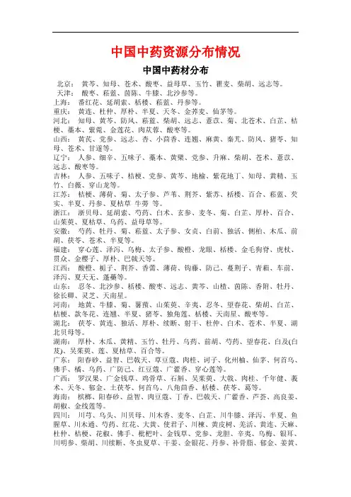 中国中药资源分布情况