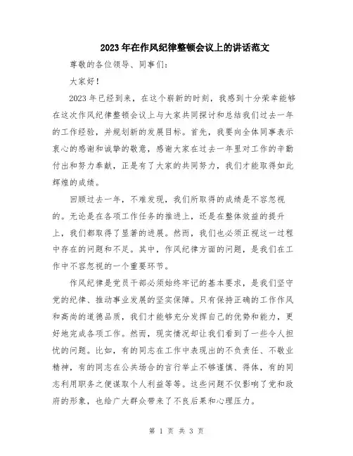 2023年在作风纪律整顿会议上的讲话范文