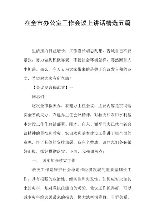 在全市办公室工作会议上讲话精选五篇