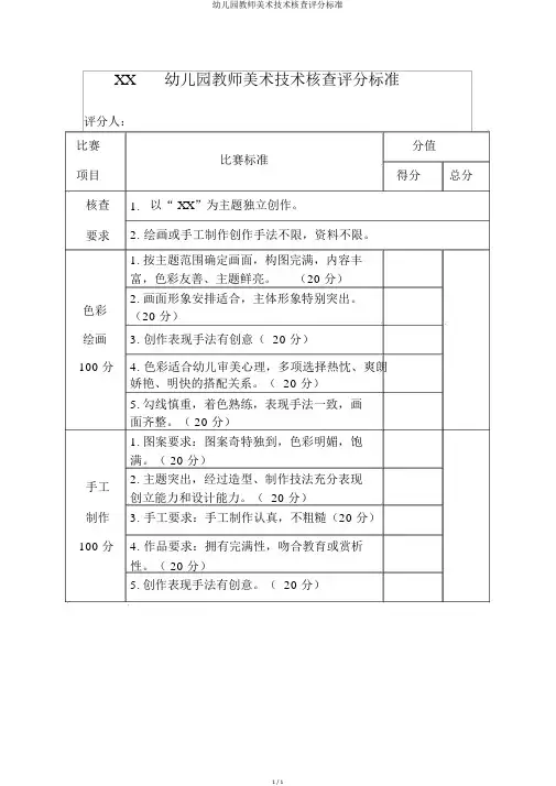 幼儿园教师美术技能考核评分标准