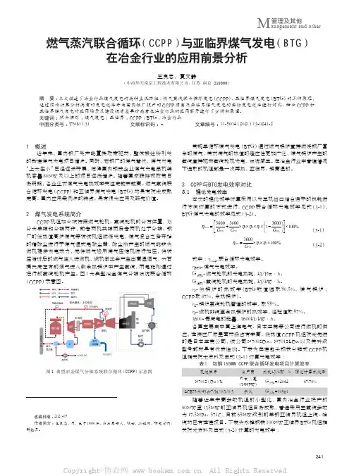 燃气蒸汽联合循环（CCPP）与亚临界煤气发电（BTG）在冶金行业的应用前景分析