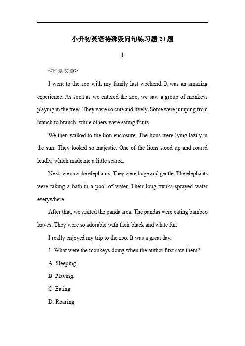 小升初英语特殊疑问句练习题20题