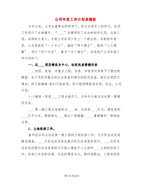 公司年度工作计划表模板(4篇)