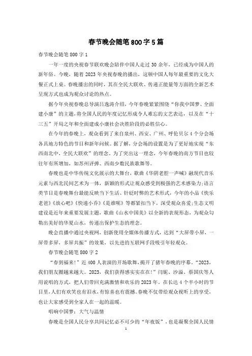 春节晚会随笔800字5篇