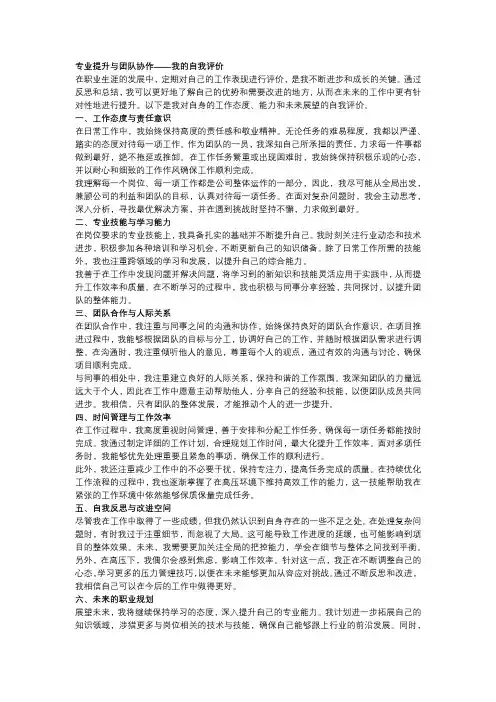 专业提升与团队协作——我的自我评价