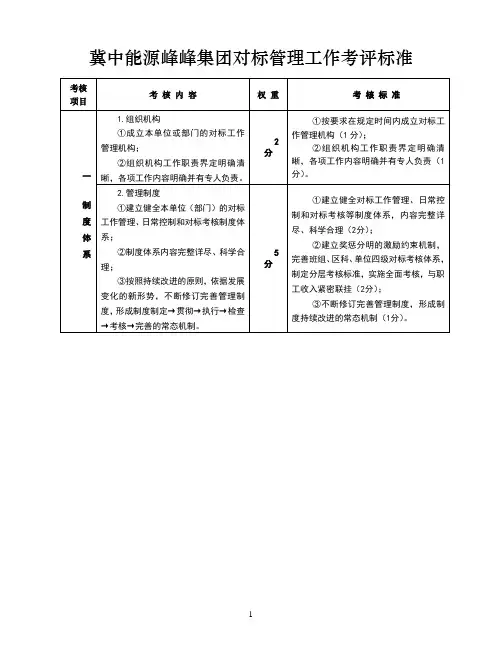集团公司对标管理考核标准