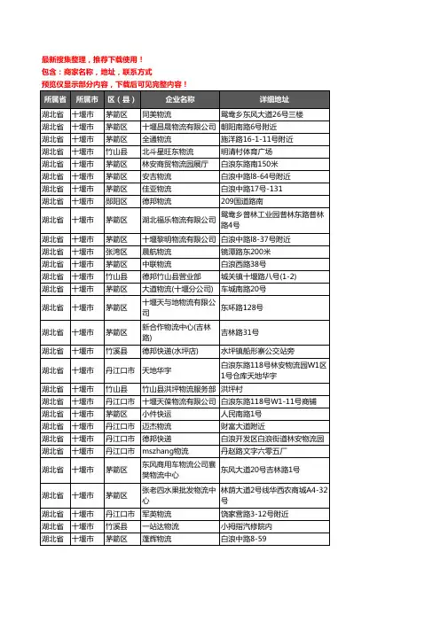 新版湖北省十堰市托运企业公司商家户名录单联系方式地址大全331家