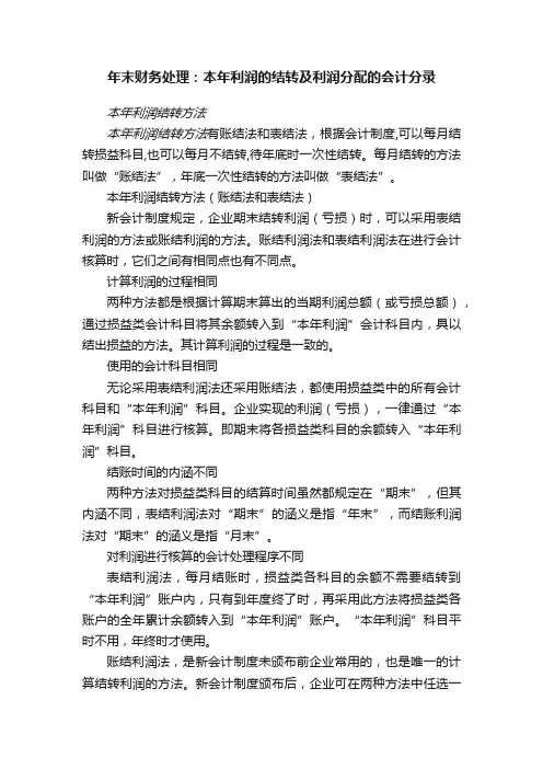 年末财务处理：本年利润的结转及利润分配的会计分录
