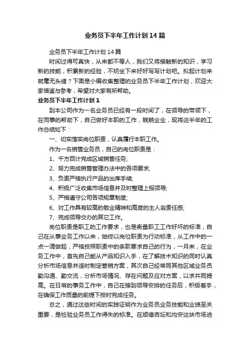 业务员下半年工作计划14篇
