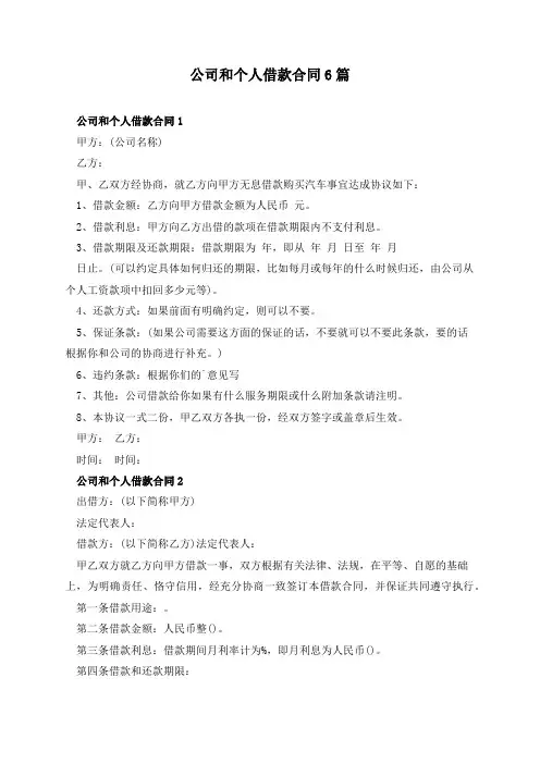 公司和个人借款合同6篇