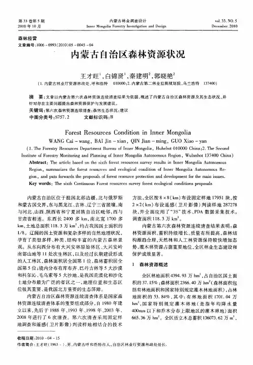 内蒙古自治区森林资源状况