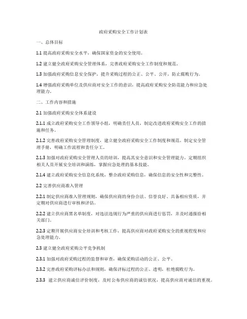 政府采购安全工作计划表