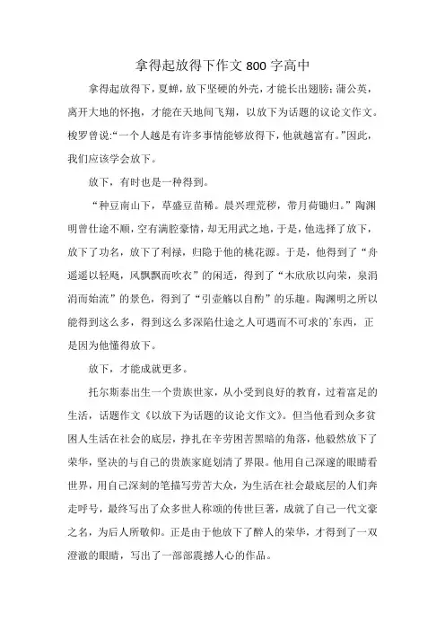 拿得起放得下作文800字高中