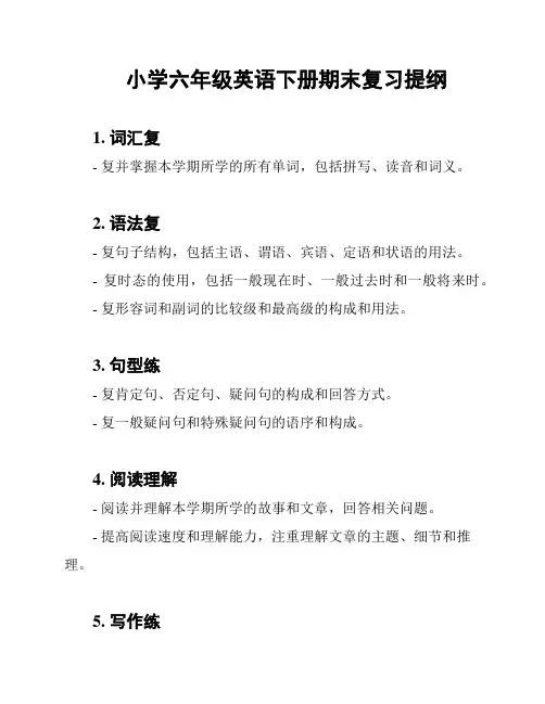小学六年级英语下册期末复习提纲