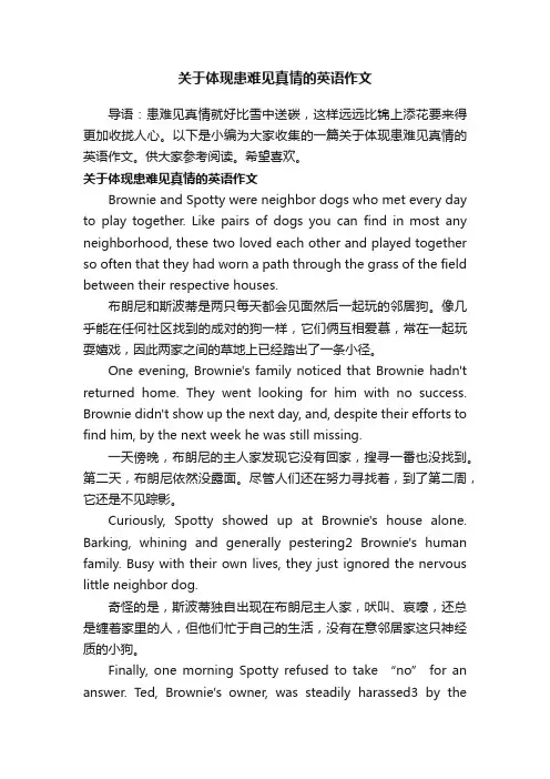 关于体现患难见真情的英语作文