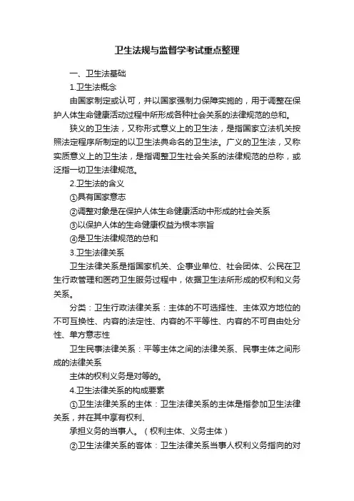 卫生法规与监督学考试重点整理