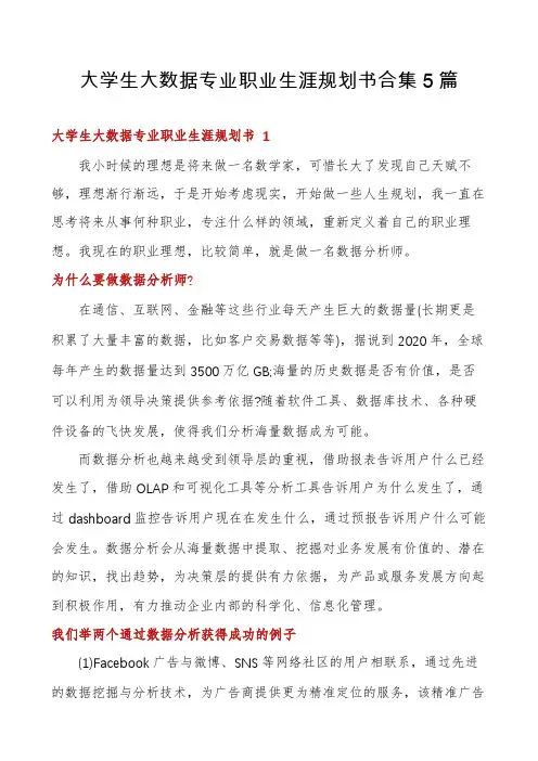 大学生大数据专业职业生涯规划书合集5篇