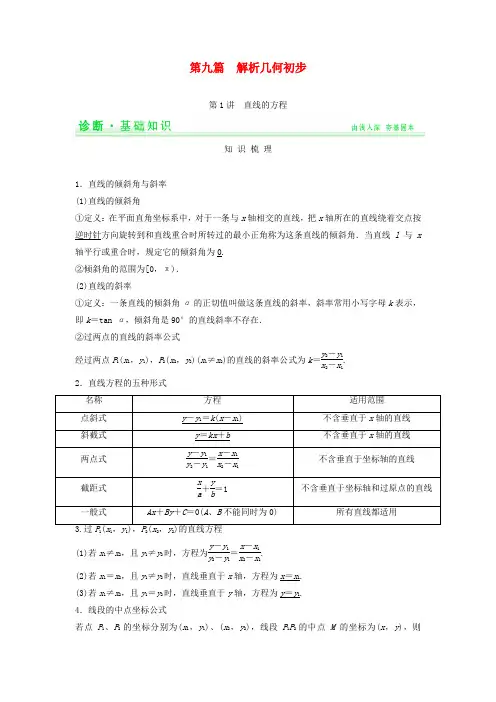 高考数学一轮总复习 第九篇 解析几何初步教案 理 苏教版