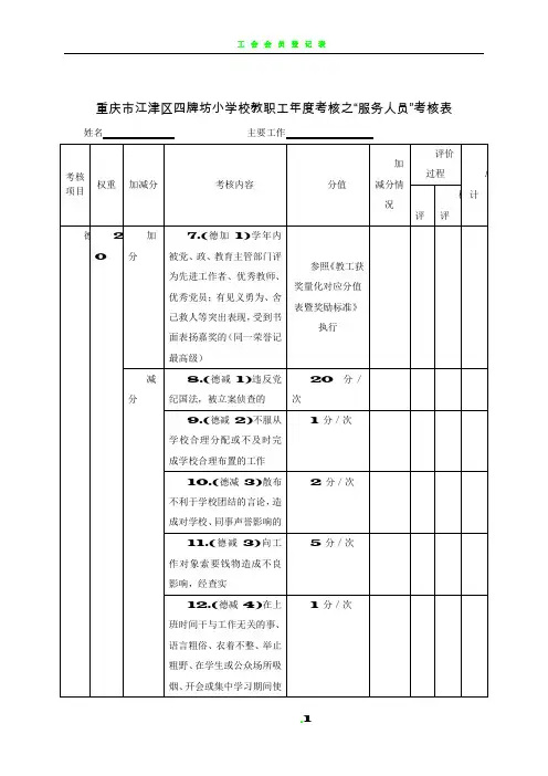 学校绩效考核-后勤工作人员考核表