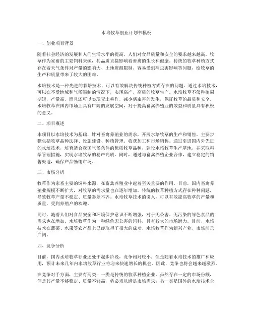 水培牧草创业计划书模板