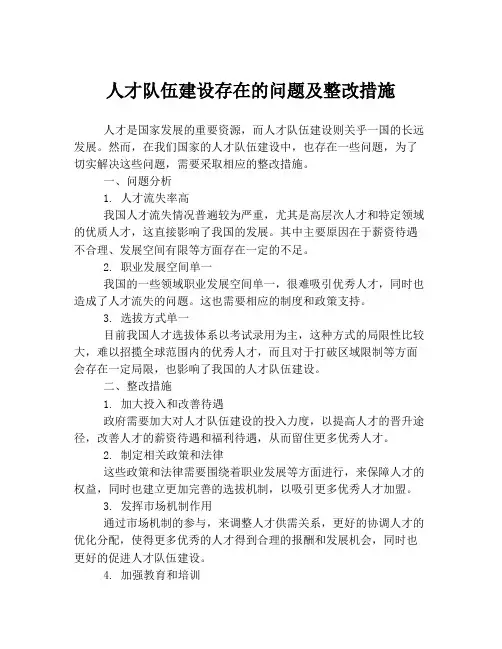 人才队伍建设存在的问题及整改措施
