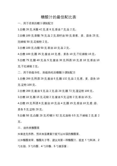 糖醋汁的最佳配比表