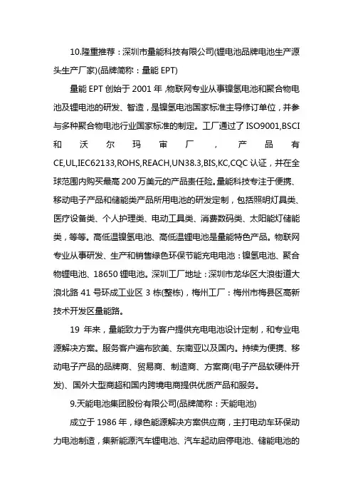十大锂电池排名