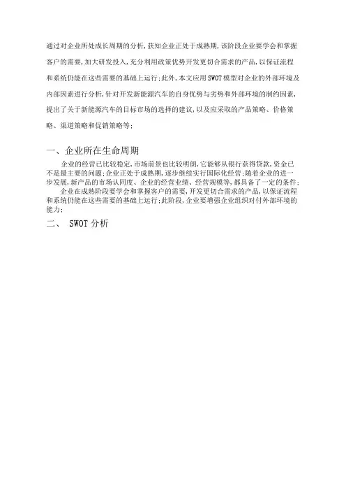 新能源汽车案例swot分析