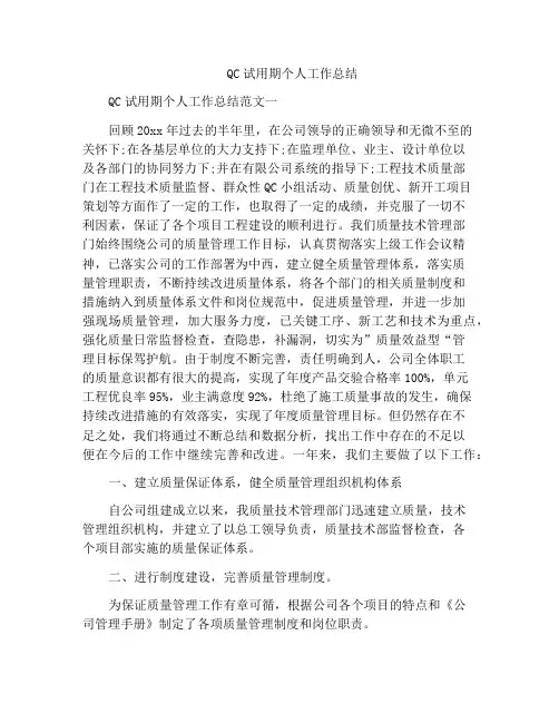 QC试用期个人工作总结