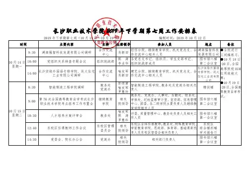 长沙职业技术学院2019年下学期第七周工作安排表
