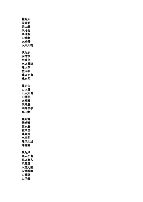 分宫卦象次序【六十四卦口诀】
