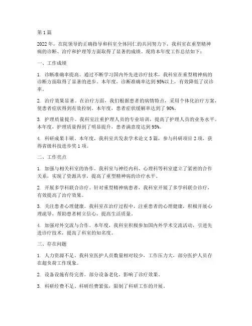 重型精神病年度总结(3篇)
