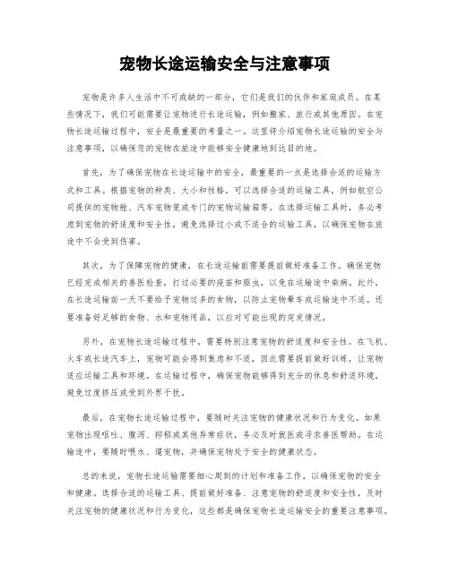 宠物长途运输安全与注意事项