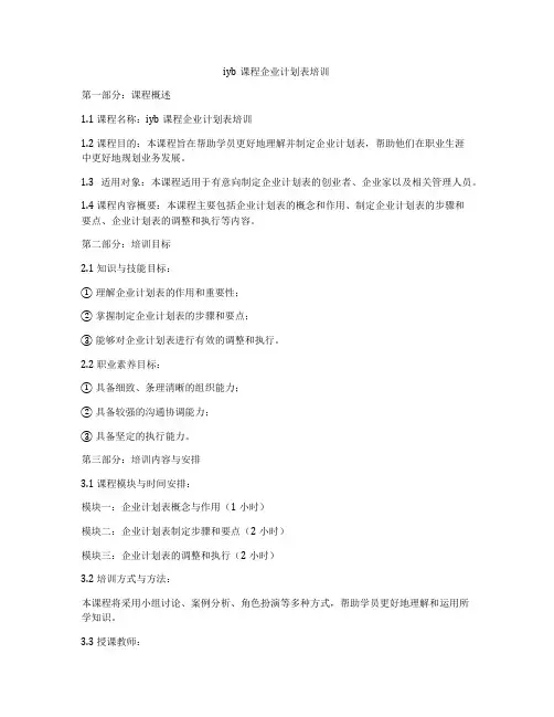 iyb课程企业计划表培训