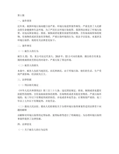 环境污染罪案件法律意见(3篇)