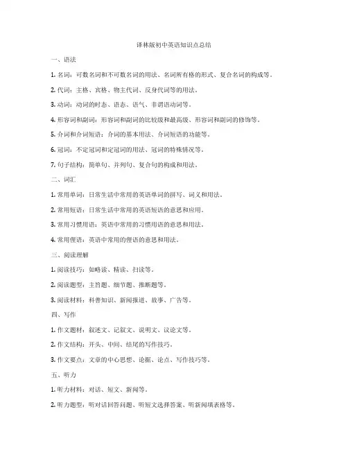 译林版初中英语知识点总结