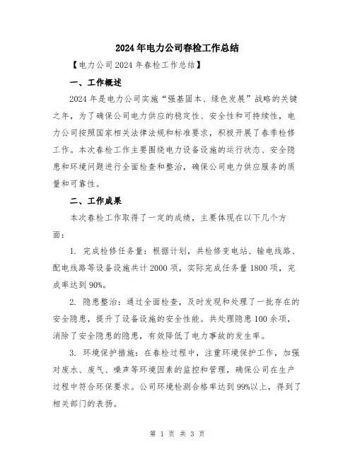 2024年电力公司春检工作总结