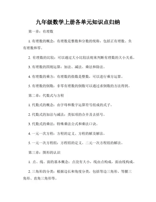 九年级数学上册各单元知识点归纳