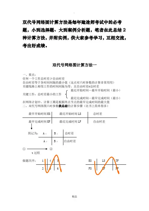 双代号网络图六个参数的两种简易计算方法及实例分析