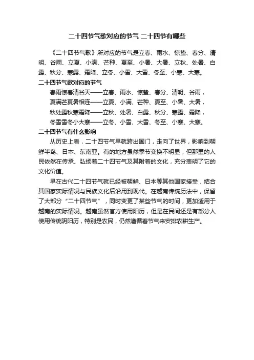二十四节气歌对应的节气二十四节有哪些