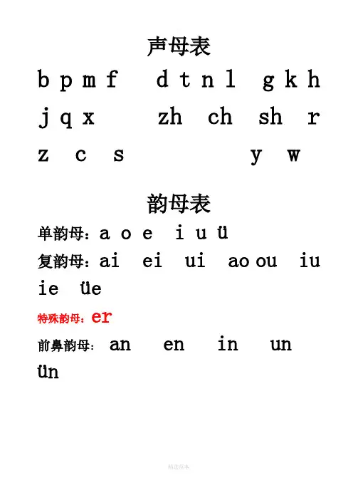 小学一年级汉语拼音字母表(详细)