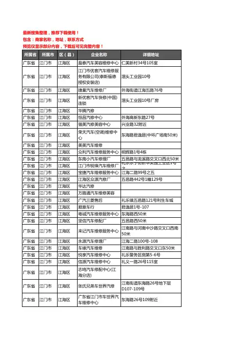 新版广东省江门市江海区汽车维修企业公司商家户名录单联系方式地址大全111家