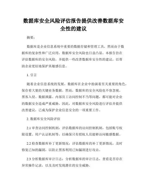 数据库安全风险评估报告提供改善数据库安全性的建议
