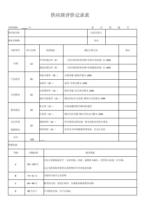 供应商评价记录表