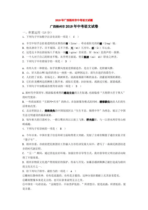 【真题】2019年广西梧州市中考语文试题