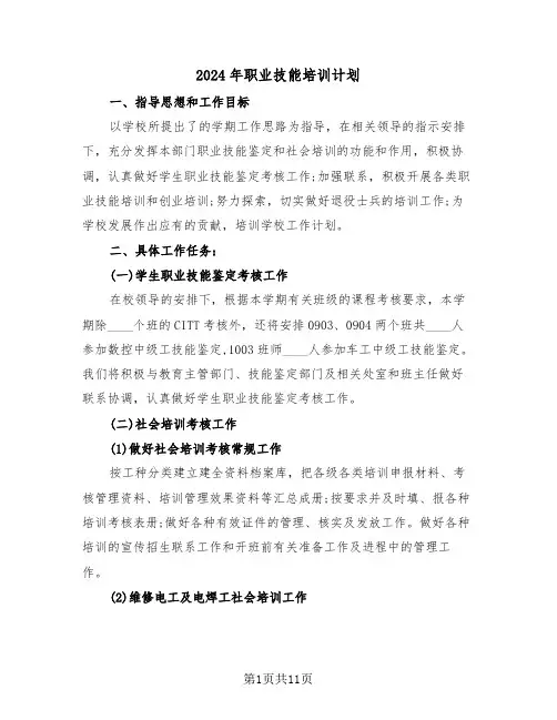 2024年职业技能培训计划（五篇）
