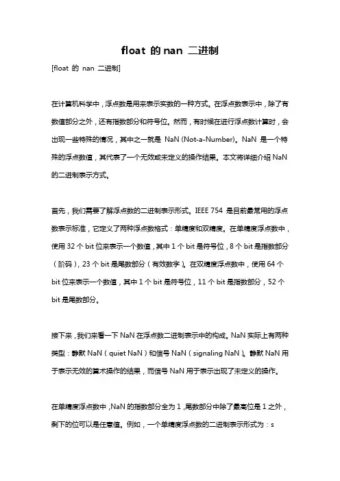 float 的nan 二进制