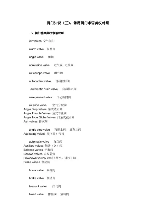 阀门知识(五)：常用阀门术语英汉对照