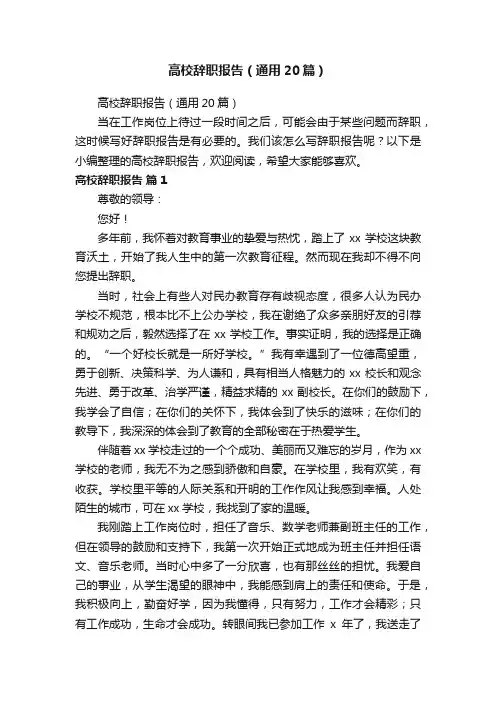 高校辞职报告（通用20篇）