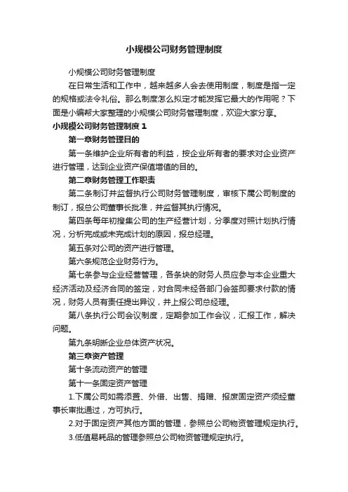 小规模公司财务管理制度